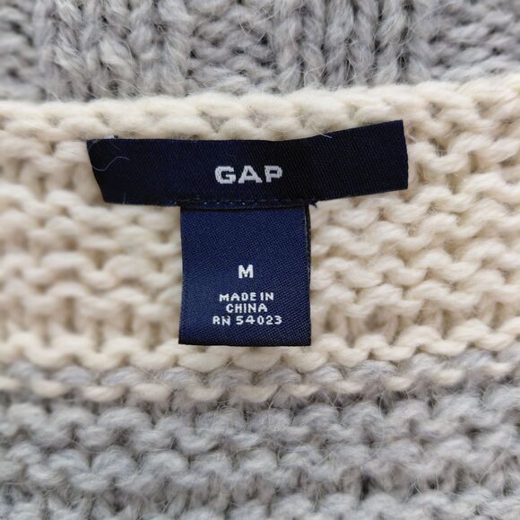 GAP Cable Knit Sweater Womens Size M Gray Cream Striped Wool Alpaca Shawl Collar - Picture 4 of 10